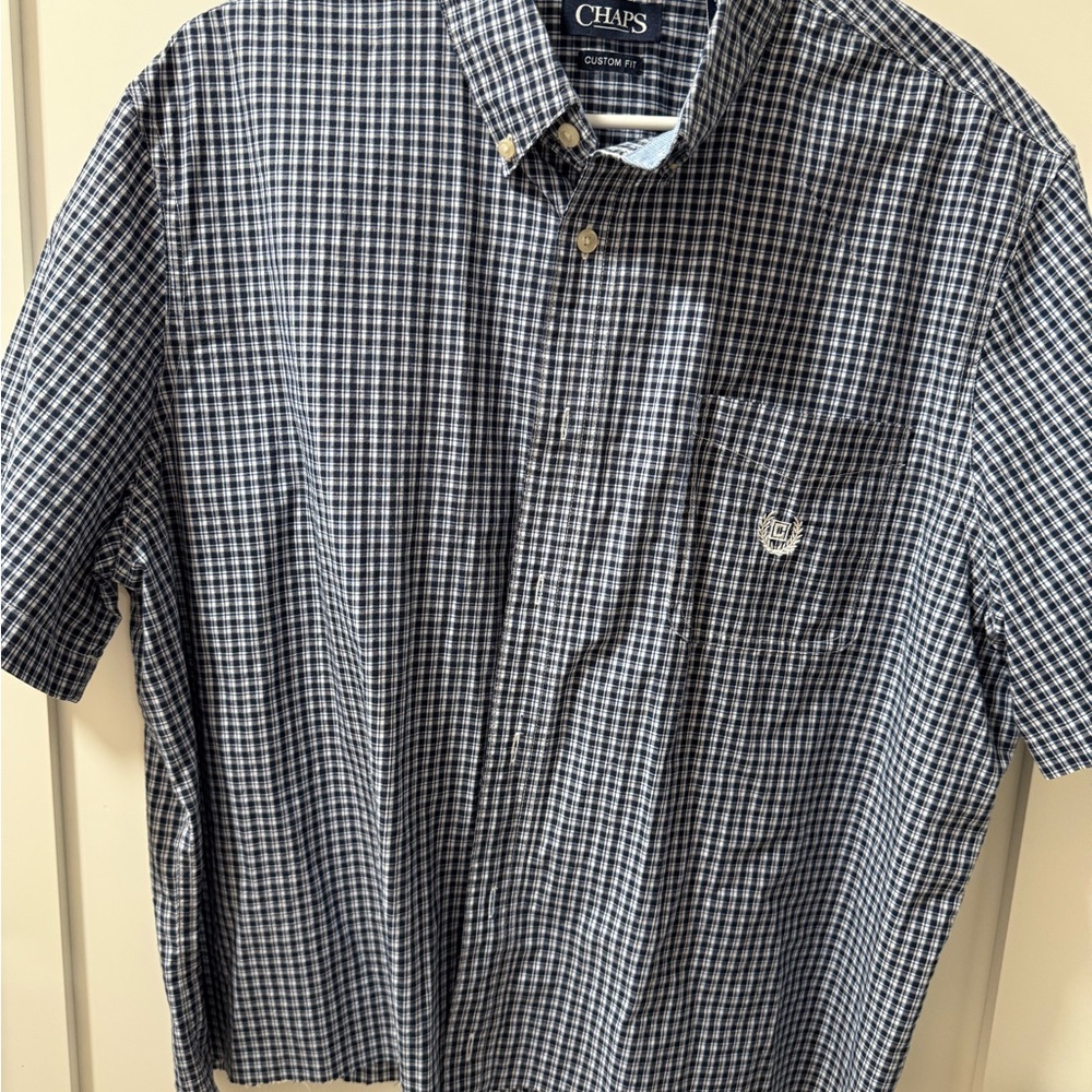 Chaps Navy and White Plaid Men's Shirt